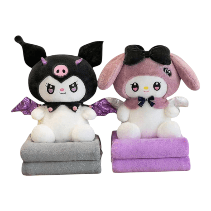 Peluche Kuromi y My Melody con manta