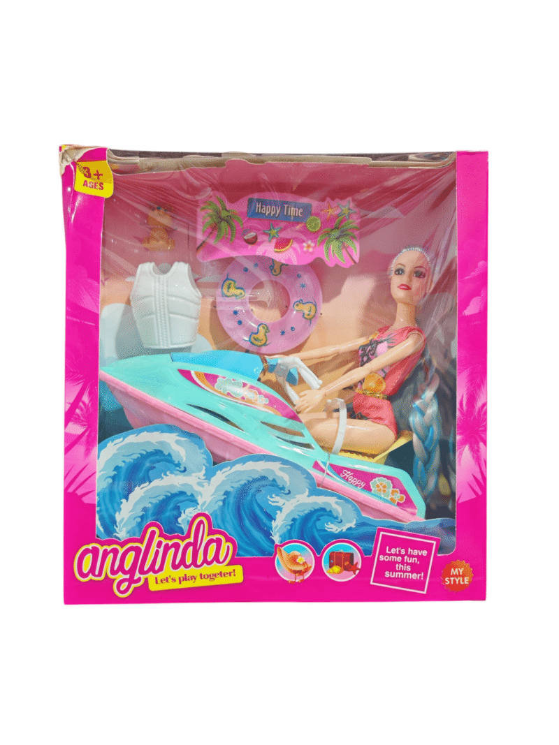 Muñeca con moto de agua articulada 26x28x9cm $21500