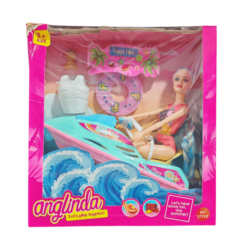 Muñeca con moto de agua articulada 26x28x9cm $21500